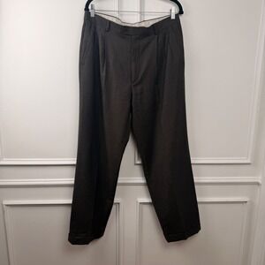 Zanella Nordstrom Mens 34 Pleated Wool Trousers Micro Check Cuffed Made in Italy